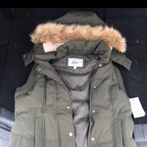 B.H. Bass & Co Army Green Furry Puffer Vest Jacket